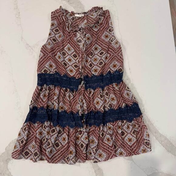 Tru Self Boho Print Lace Navy Open Tie Front Tunic Vest Women's Small Indie Boho - Picture 1 of 7